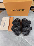Louis Vuitton Monogram Denim Two-Strap Platform Slide Sandals