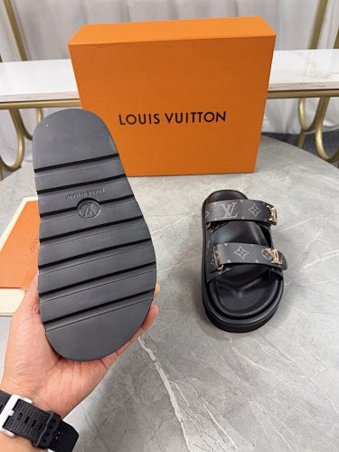 Louis Vuitton Monogram Double-Strap LV Initials Slide Sandals