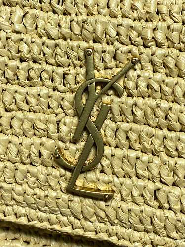 Saint Laurent (YSL) Natural Raffia Crochet Niki-Style Flap Bag