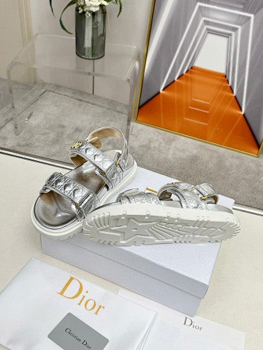 Dior Dioract Metallic Cannage Flat Sandals – Silver