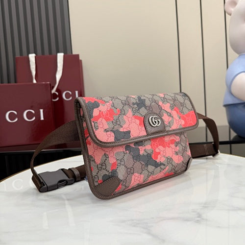 Gucci Small GG Belt Bag in Pink & Red Camouflage Marbled GG Monogra