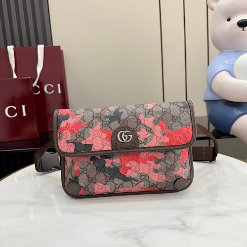 Gucci Small GG Belt Bag in Pink & Red Camouflage Marbled GG Monogra