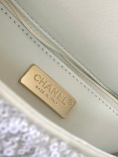 Chanel White Sequin Mini Flap Bag