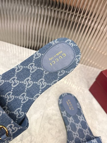 Gucci GG Denim Horsebit Thong Sandals