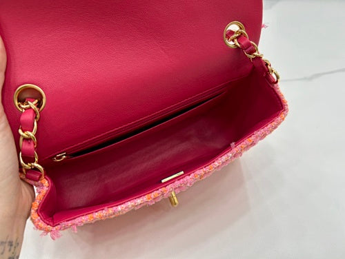Chanel Pink & Orange Tweed Mini Flap Bag