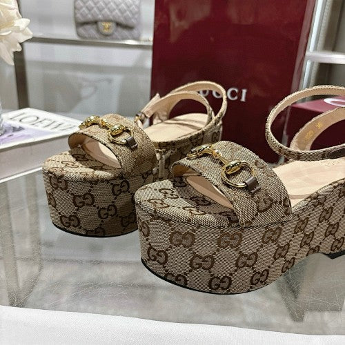 Gucci GG Monogram Platform Wedge Sandals