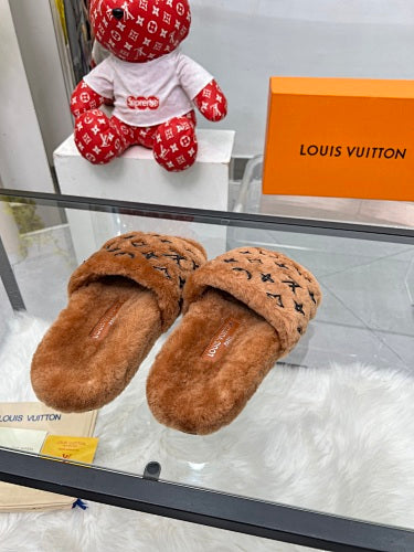 Louis Vuitton Monogram Shearling/Fur Slides
