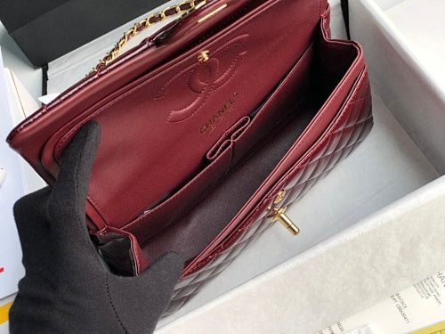 Chanel Burgundy Patent Leather Quilted Classic Double Flap Bag