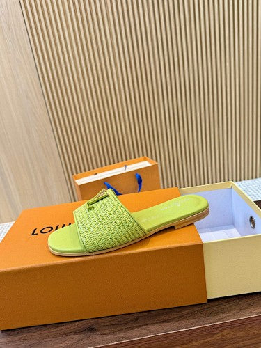 Louis Vuitton LV Initials Raffia Flat Slide Sandals