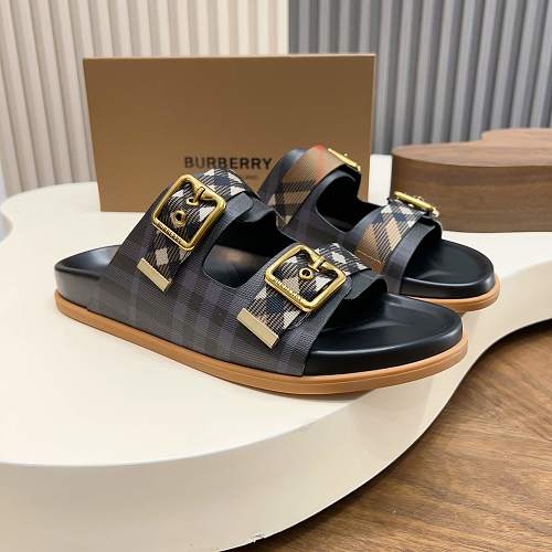 Burberry Check Double-Buckle Slide Sandals