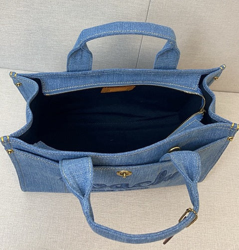 Coach Denim Cargo Tote Bag with Embroidered Logo