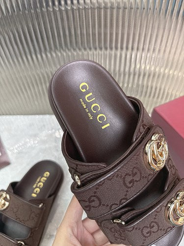 Gucci GG Monogram Double-Strap Slide Sandals