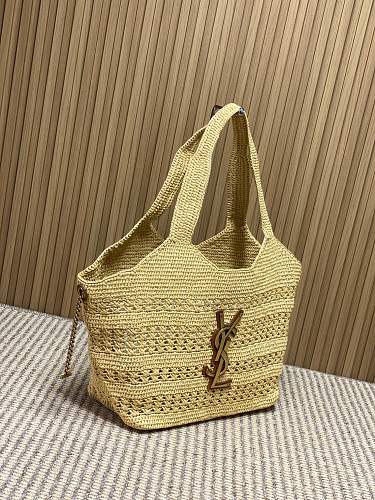 Saint Laurent (YSL) Natural Raffia Crochet Tote Bag
