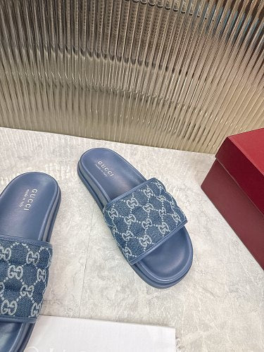 Gucci GG Monogram Denim Slide Sandals