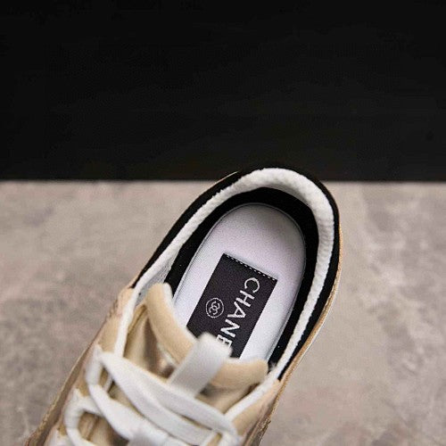 Chanel CC Metallic Gold, Beige & White Low-Top Runner Sneakers