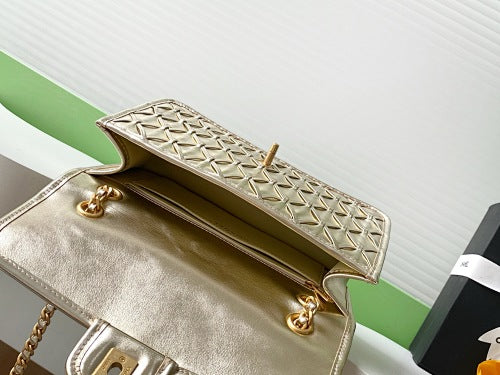 Chanel Metallic Champagne Gold Geometric Quilted Flap Bag