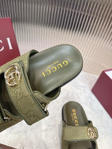 Gucci GG Monogram Double-Strap Slide Sandals