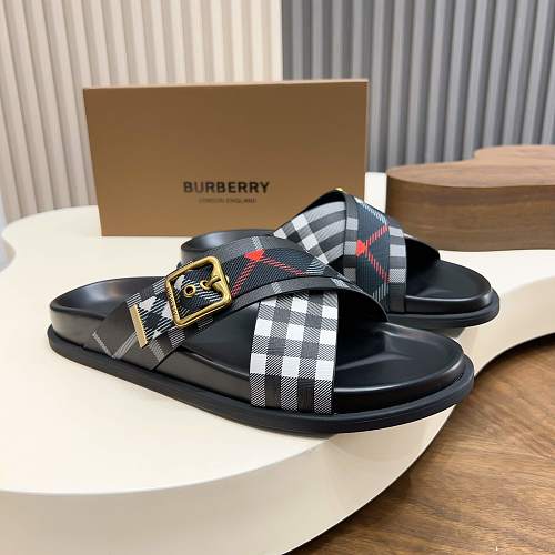 Burberry Check Criss-Cross Buckle Slide Sandals