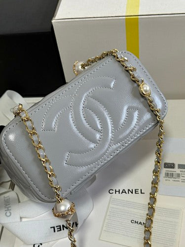 Chanel Silver Metallic Quilted Vanity Case