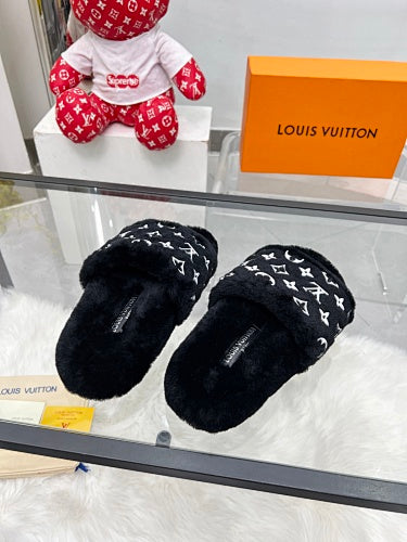 Louis Vuitton Monogram Shearling/Faux-Fur Pool Slides
