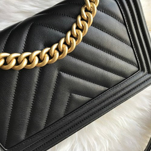 Chanel Black Chevron Quilted Boy Bag