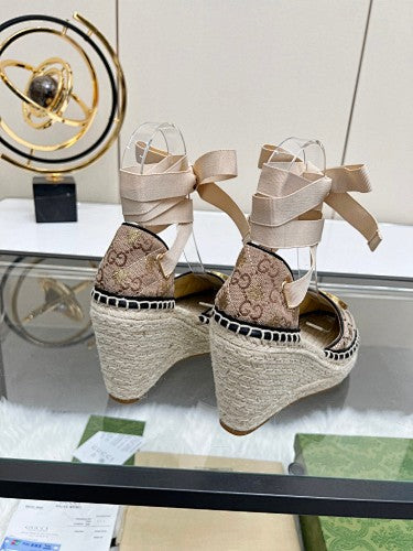 Gucci GG Supreme Canvas Double G Platform Espadrille Wedges
