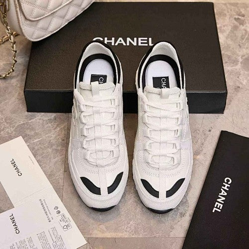 Chanel CC White & Black Low-Top Runner Sneakers           `
