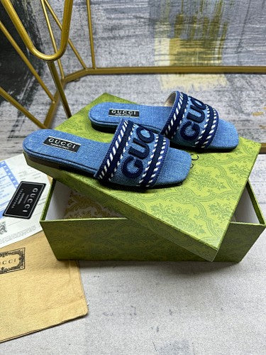 Gucci Logo Denim Slide Sandals
