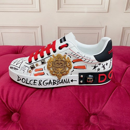 Dolce & Gabbana Portofino Graffiti Crest Low-Top Sneakers