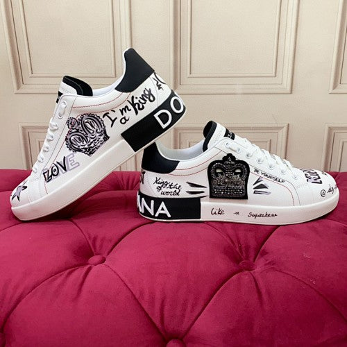 Dolce & Gabbana Portofino Graffiti Crown Low-Top Sneakers