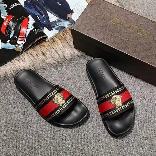 Versace Medusa Greca Web Stripe Pool Slide Sandals