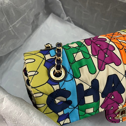Chanel Multicolor Graffiti Logo Quilted Flap Bag