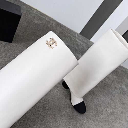 Chanel Two-Tone CC Logo Knee-High Riding Boots