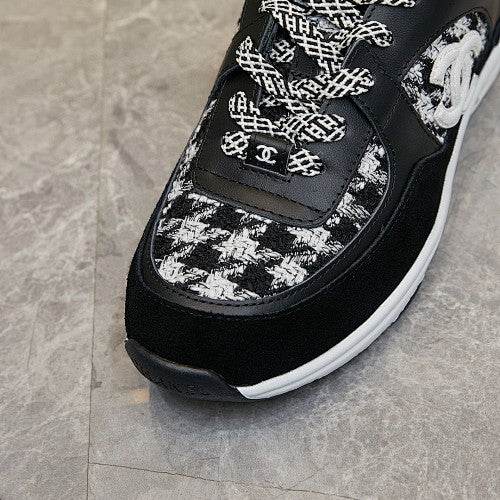 Chanel CC Logo Tweed & Suede Low-Top Sneakers