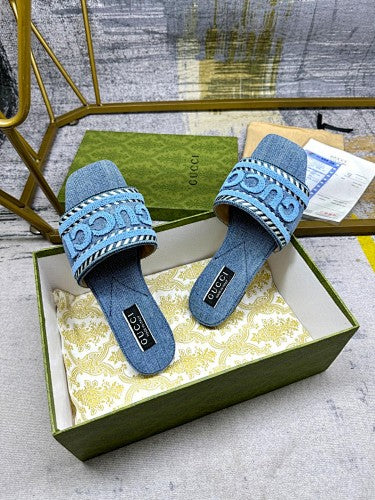 Gucci Logo Denim Slide Sandals
