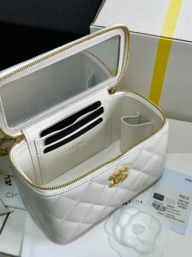 Chanel White Quilted Vanity Case