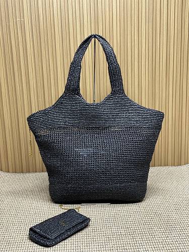 Saint Laurent (YSL) Black Raffia Crochet Tote Bag