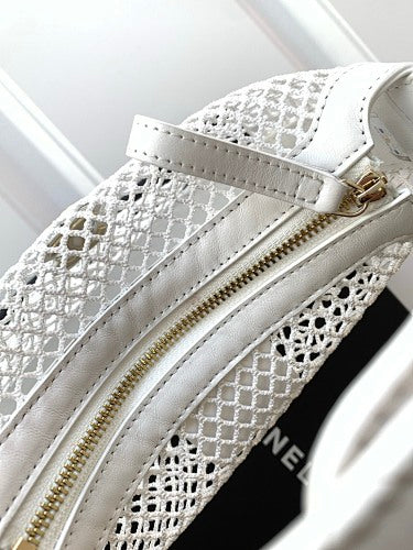 Chanel White Mesh Crescent Hobo Bag