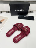 Chanel CC Chain Tweed Flat Slide Sandals – Burgundy/Berry