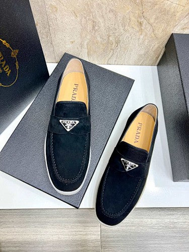 Prada Black Suede Logo Loafers