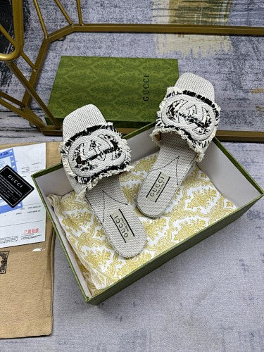 Gucci Interlocking G Canvas Slide Sandals