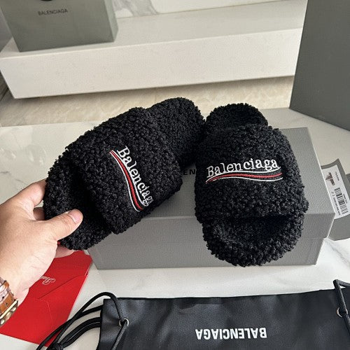 Balenciaga Furry Logo Pool Slides