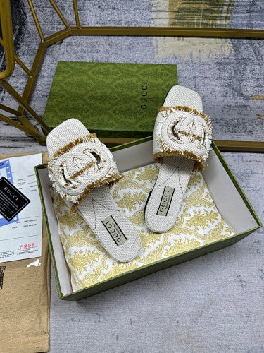 Gucci Interlocking G Canvas Slide Sandals