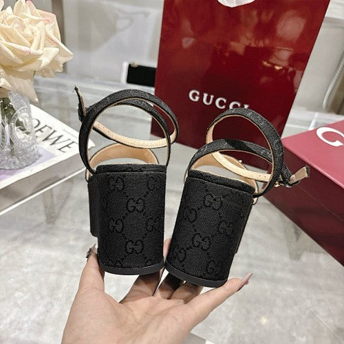 Gucci Black Horsebit Platform Wedge Sandals
