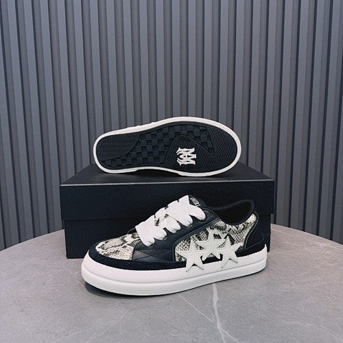 Amiri Skel Top Low Black & White Snakeskin-Print Sneakers