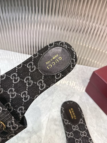 Gucci GG Monogram Horsebit Flat Slide Sandals