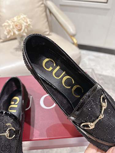 Gucci Black GG Crystal Horsebit Loafers