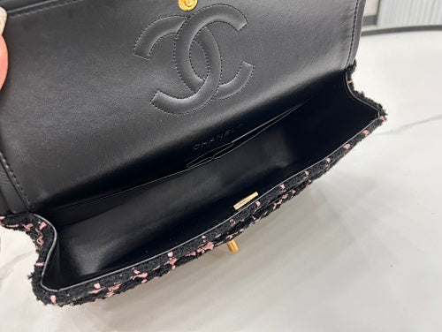 Chanel Black & Pink Tweed Classic Flap-Style Bag