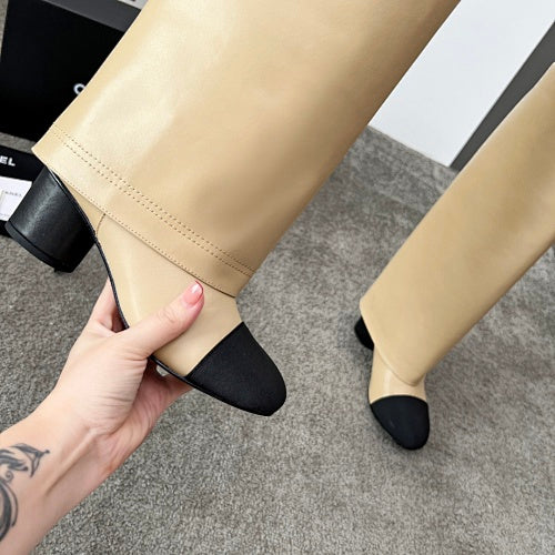 Chanel Two-Tone CC Logo Knee-High Boots