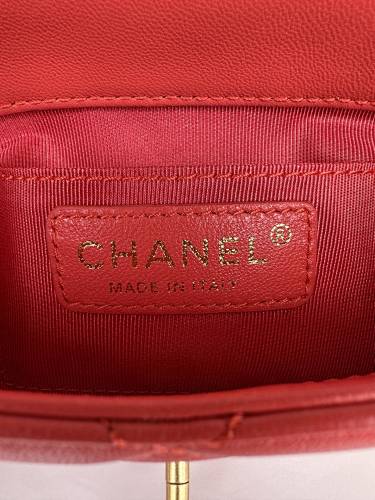 Chanel Red Quilted Flap Bag with Pearl-Embellished Chain Strap.